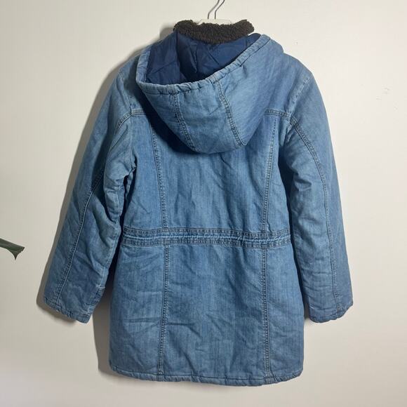 North Style Jacket Women M Blue Denim Quilted Hood Chore Jacket Sherpa Pocket - Picture 3 of 14